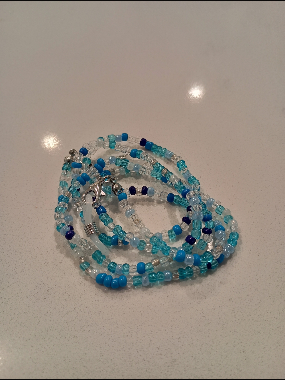 Beaded Necklace Lanyard With Lobster Clasps For Glasses, Masks, ID * Blue * Gift